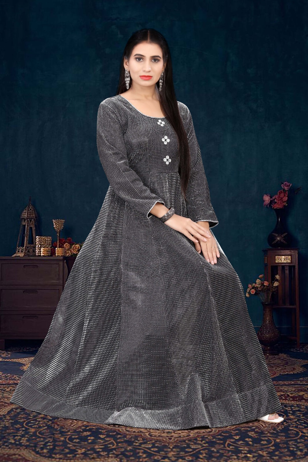 UNIQUE GREYISH-BLACK GOWN FIT FOR ALL OCCASION.
