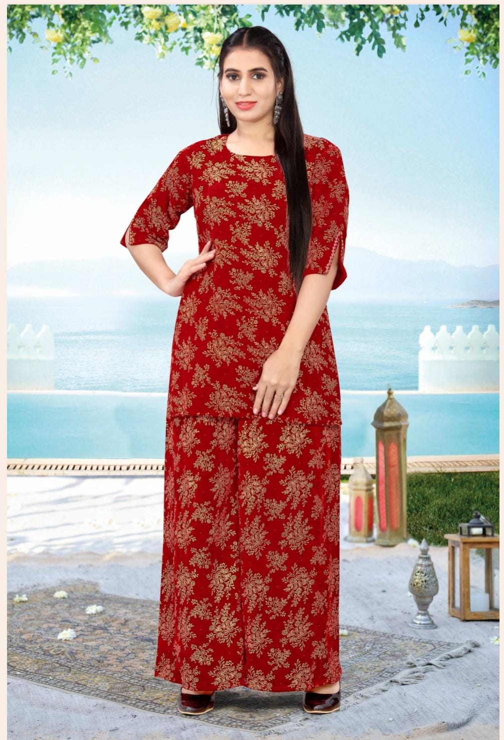 PARTY WEAR BLOOD RED VELVET DRESS