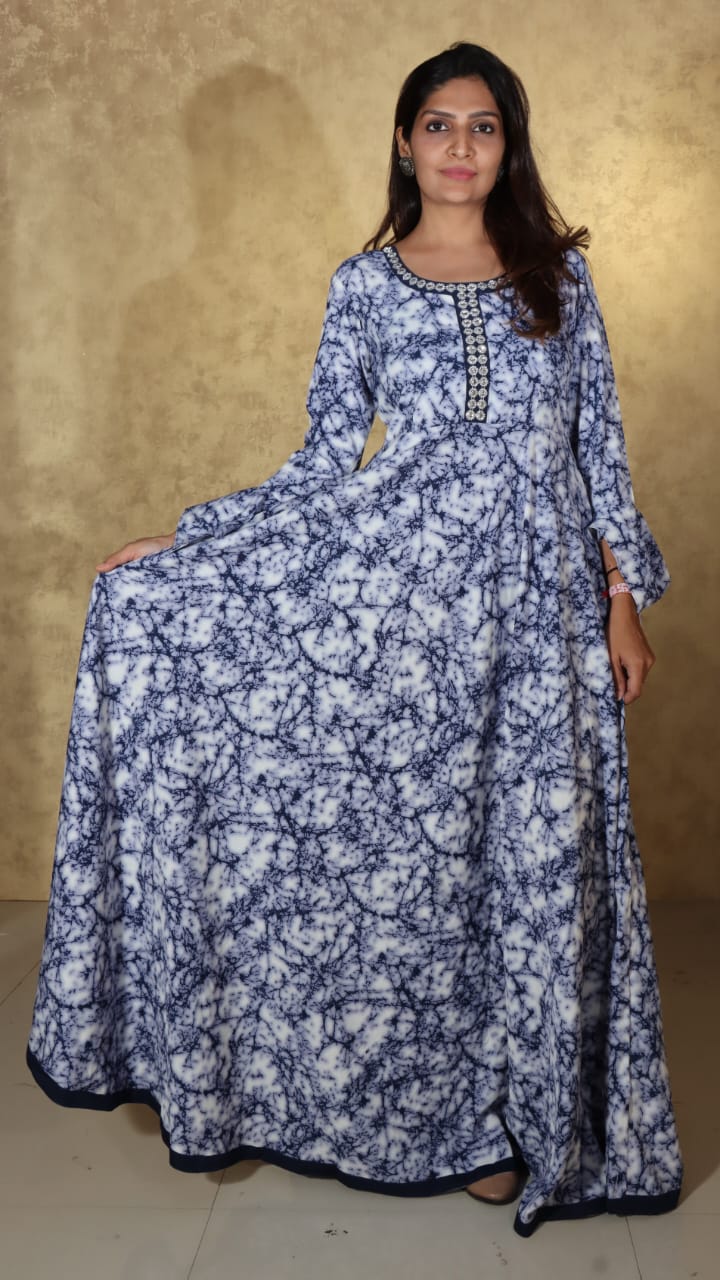 MKG7 LONG SOLID BLUE CREPE GOWN