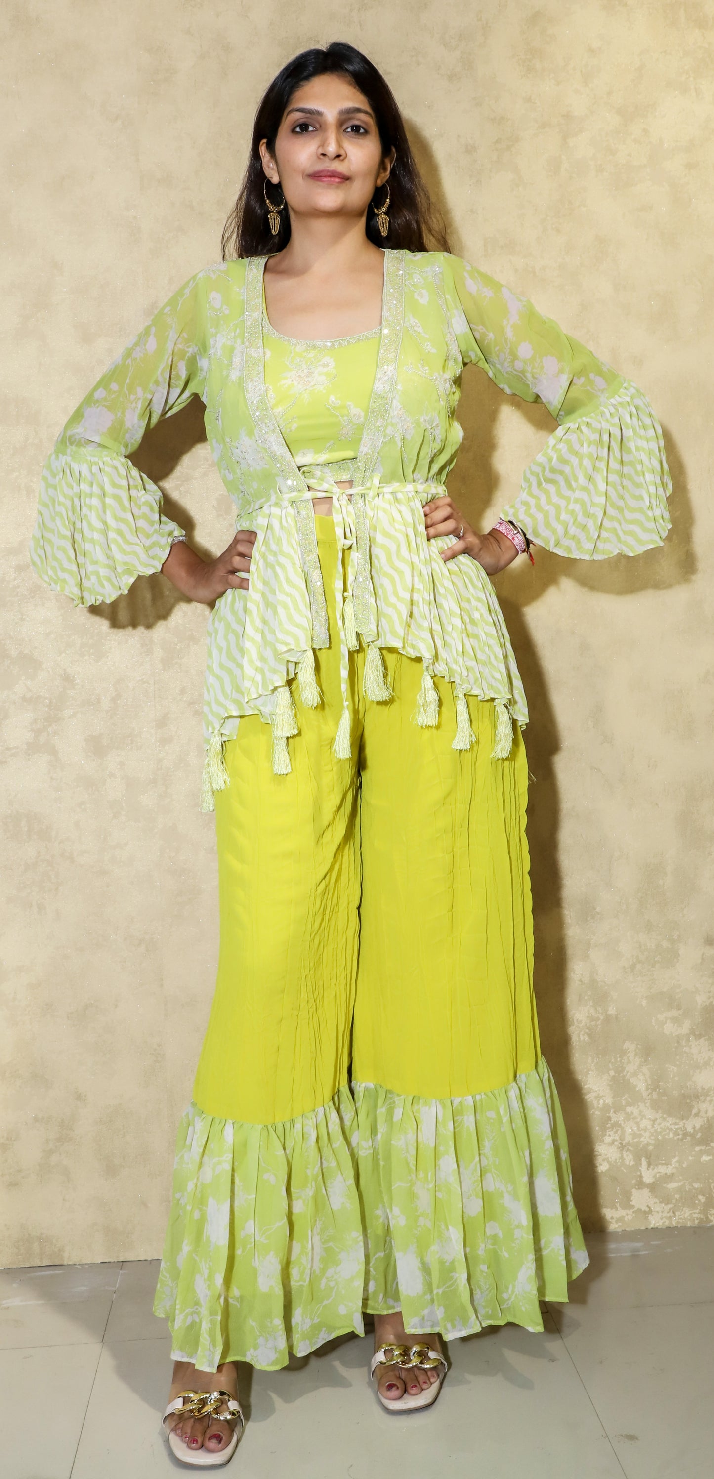 MKT PURE GEORGETTE GREEN GARARA SET