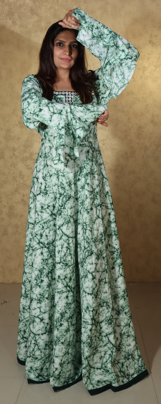 MKG7 LONG SOLID GREEN CREPE GOWN