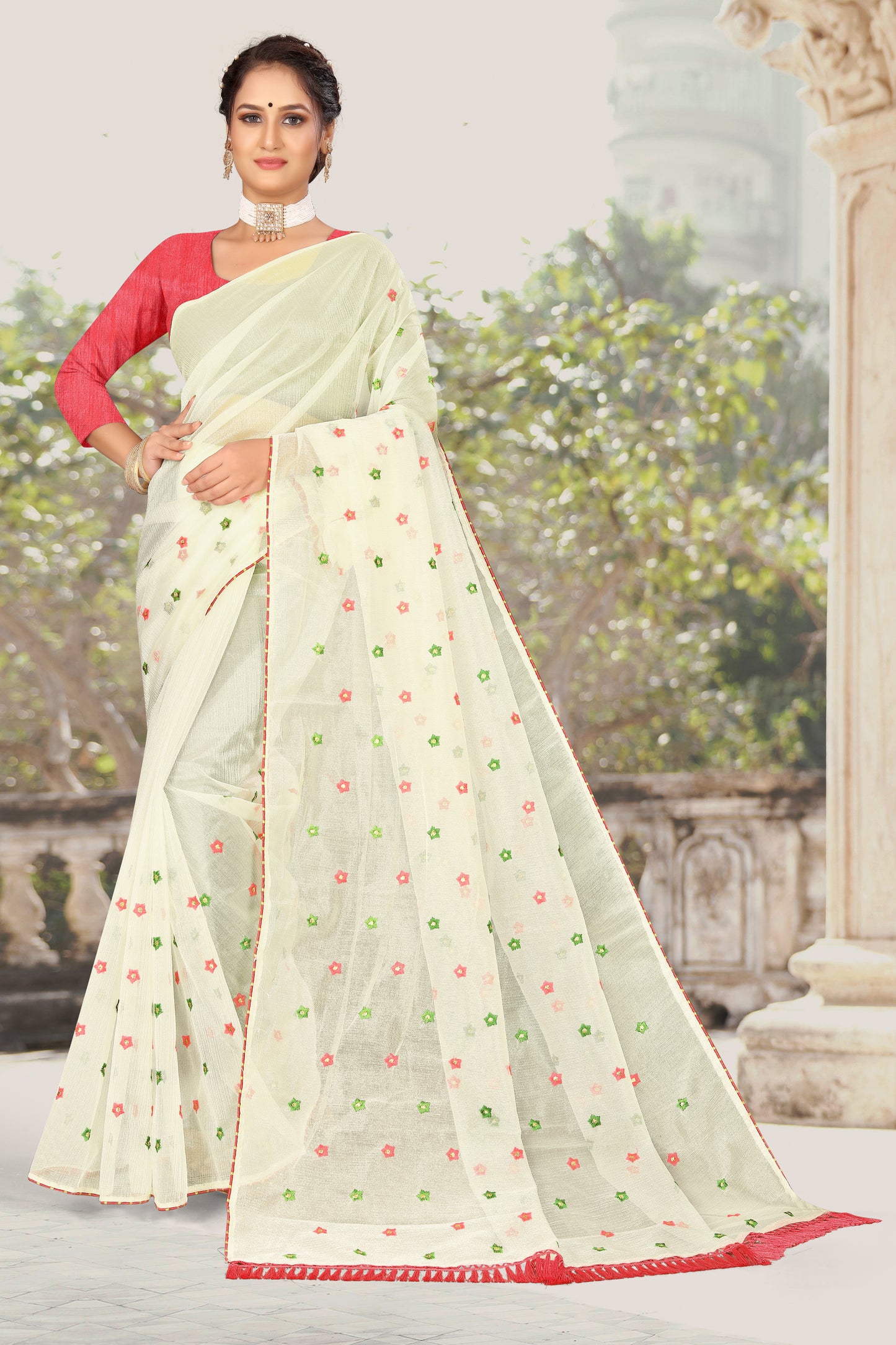 OFFICIAL ORGANZA COTTON WITH WORK IN WHOLE SAREE FOR ALL FORMAL OCCASIONS WITH GAAJARI BLOUSE