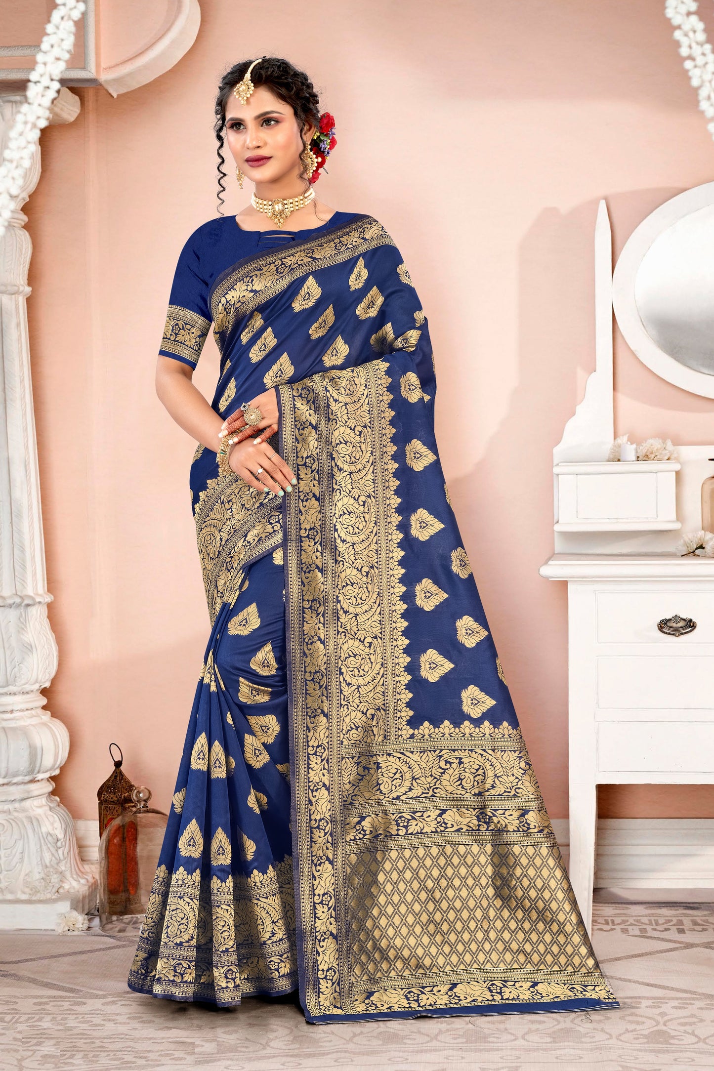 GORGEOUS PURE WEAVING BANARSI SILK SAREE IN BLUE FOR ALL FESTIVALS