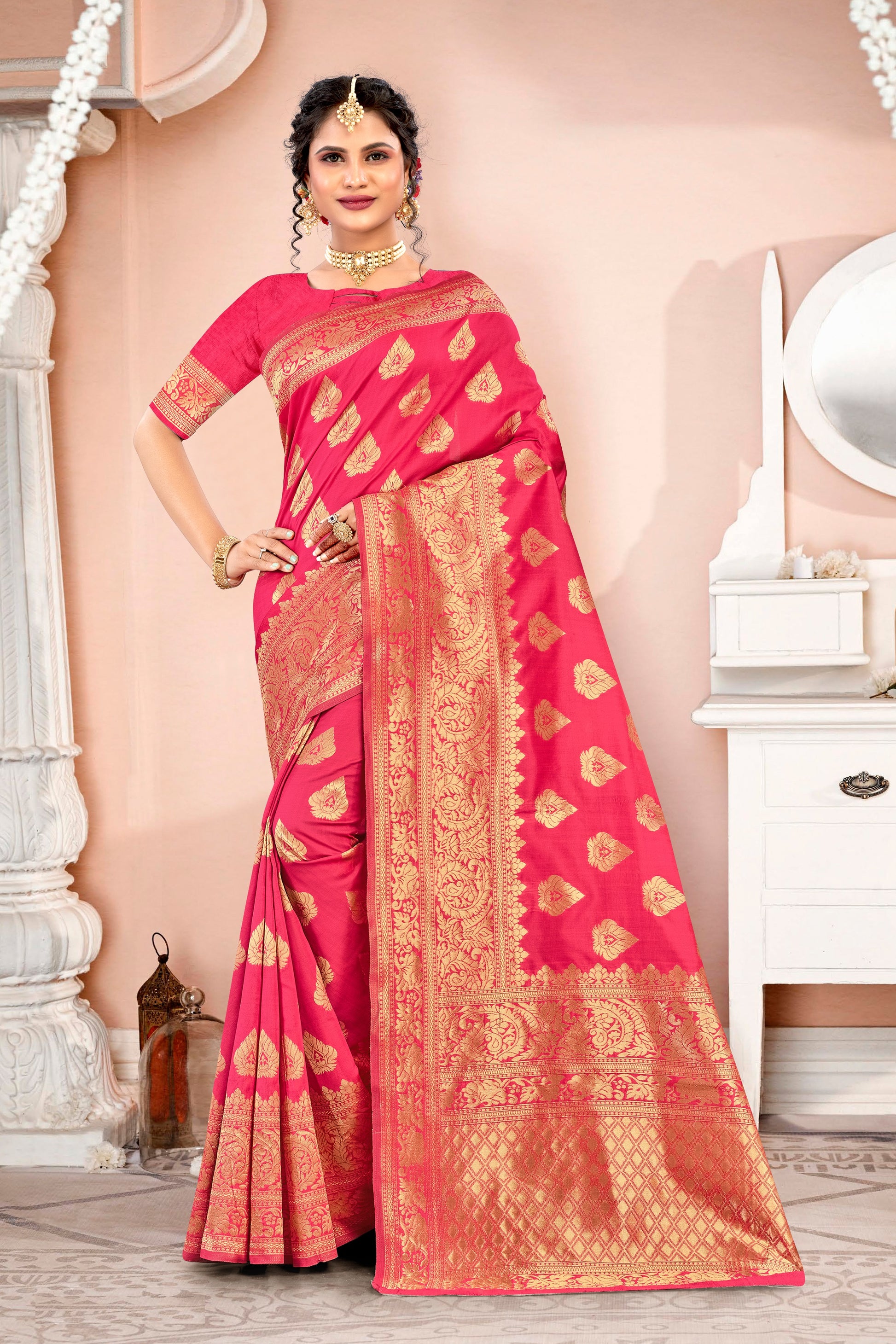 GORGEOUS PURE WEAVING BANARSI SILK SAREE IN PINK FOR ALL FESTIVALS