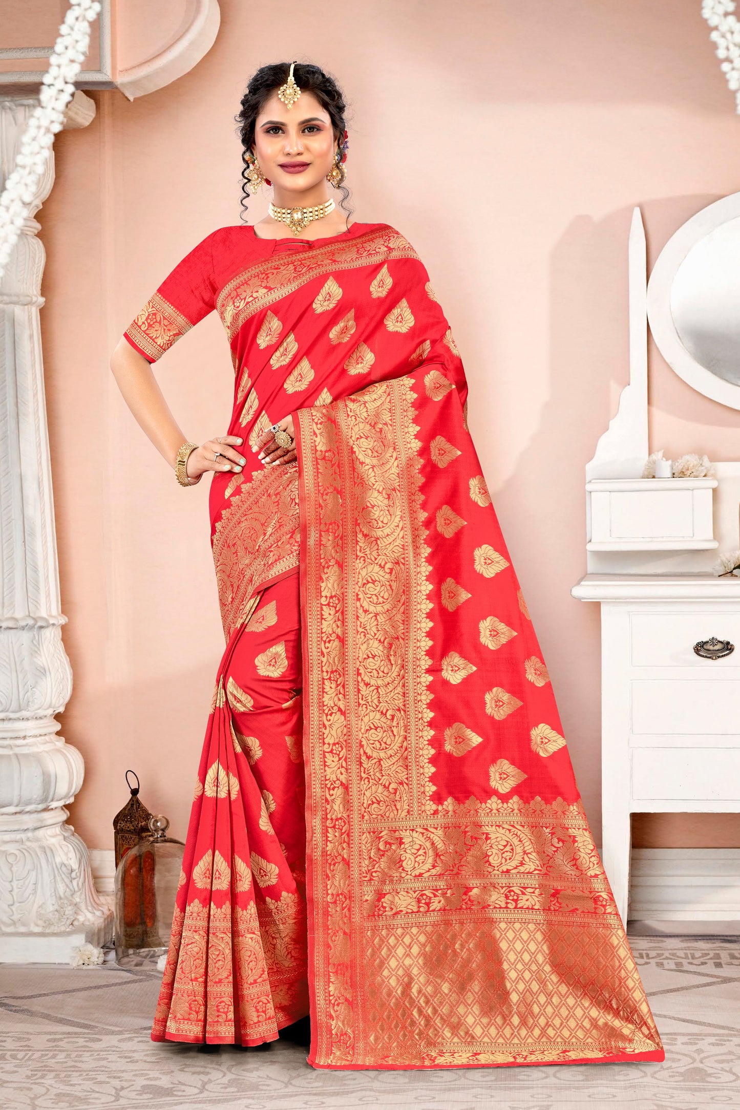 GORGEOUS PURE WEAVING BANARSI SILK SAREE IN RED FOR ALL FESTIVALS