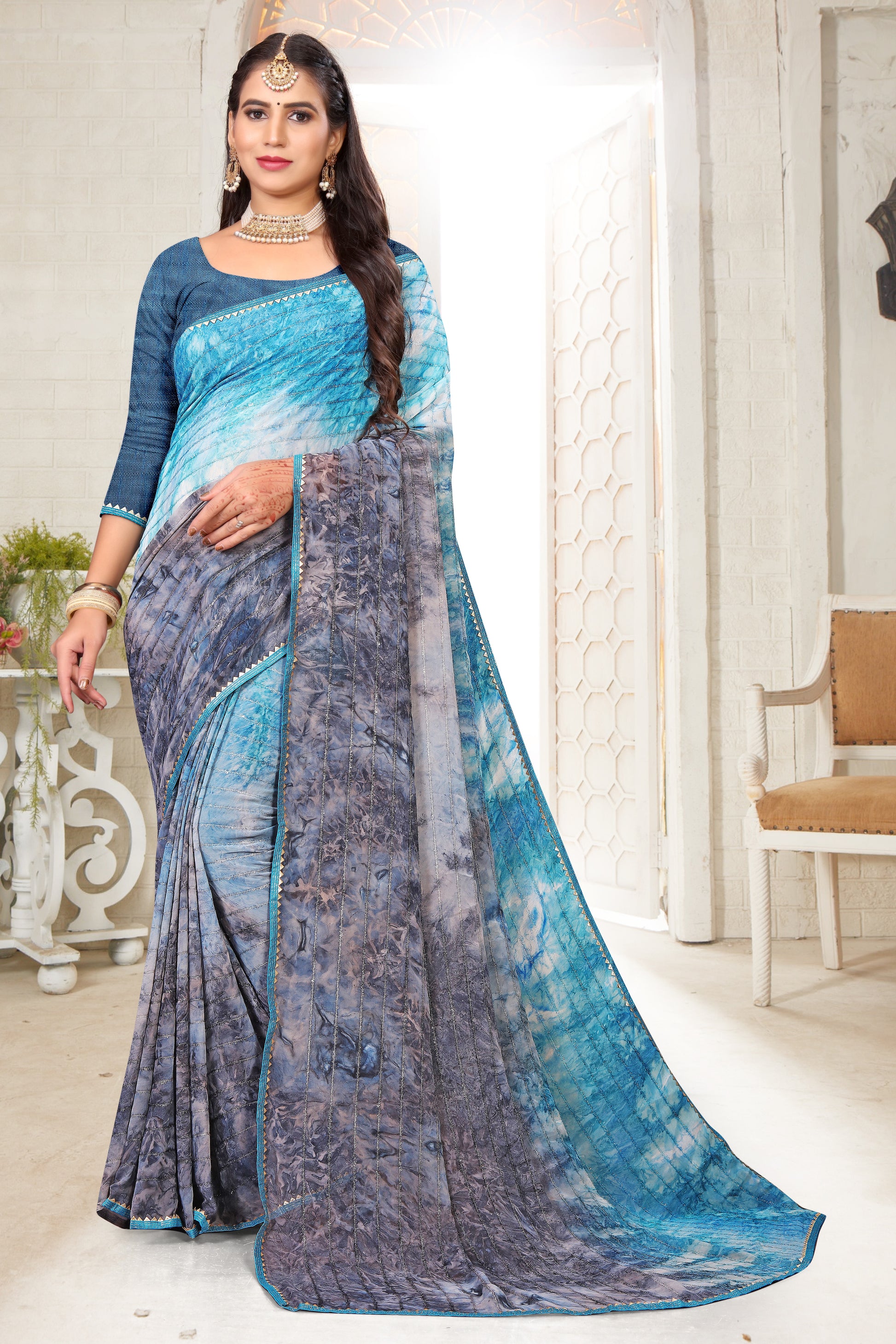 Printed-Shaded PURE Georgette Saree in LIGHT WEIGHT