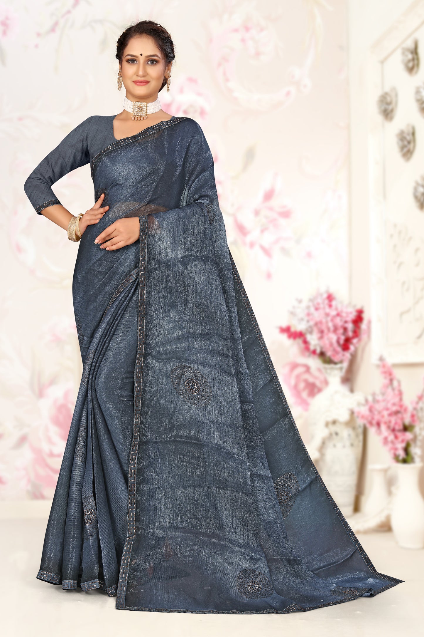 BLUE CHIFFON SAREE IN 5G FOR DAILY OCCASSION.