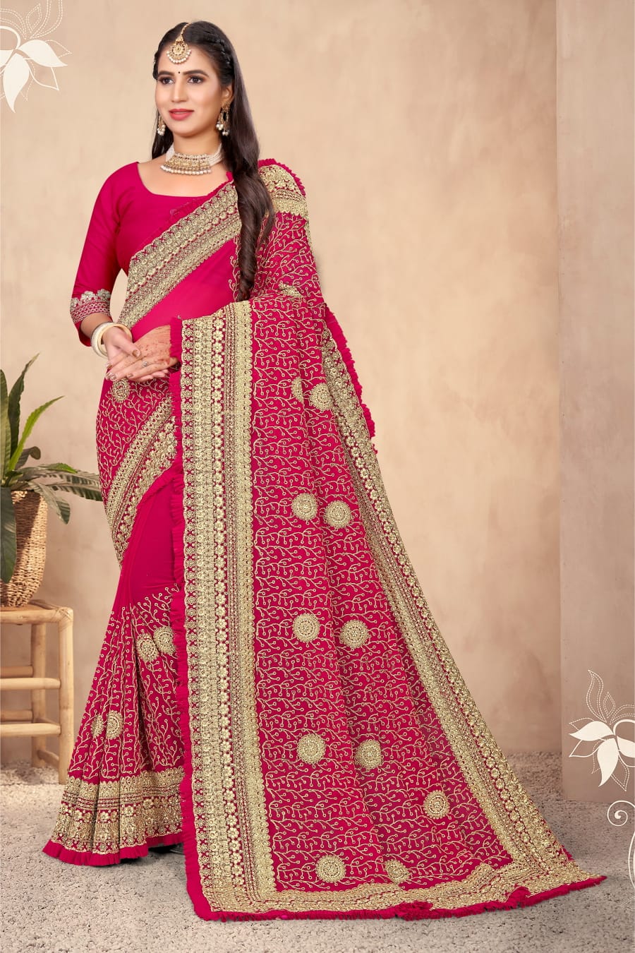 FULL JARI WORK ON PURE GEORGETTE SAREE IN PINK FOR WEDDING 