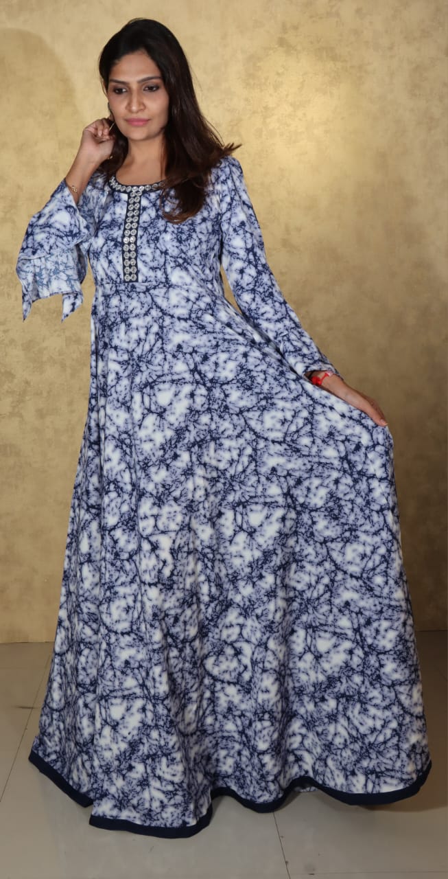 MKG7 LONG SOLID BLUE CREPE GOWN